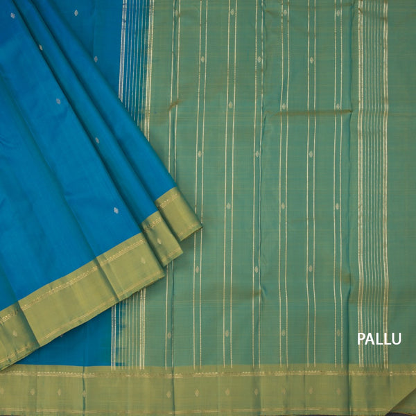 Peacock Blue Silk Saree With Zari Buttas And Zari Border