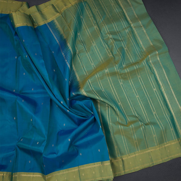 Peacock Blue Silk Saree With Zari Buttas And Zari Border