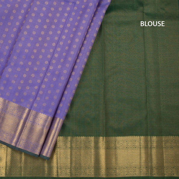 Lavender Silk Saree With Floral Zari Buttas And Gold Zari Border