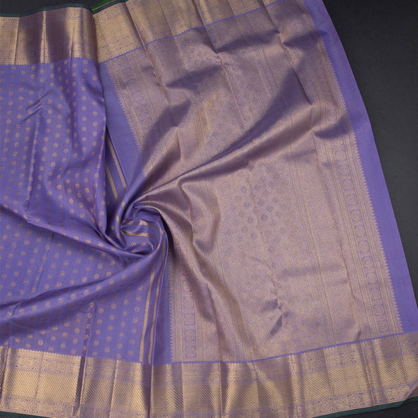 Lavender Silk Saree With Floral Zari Buttas And Gold Zari Border