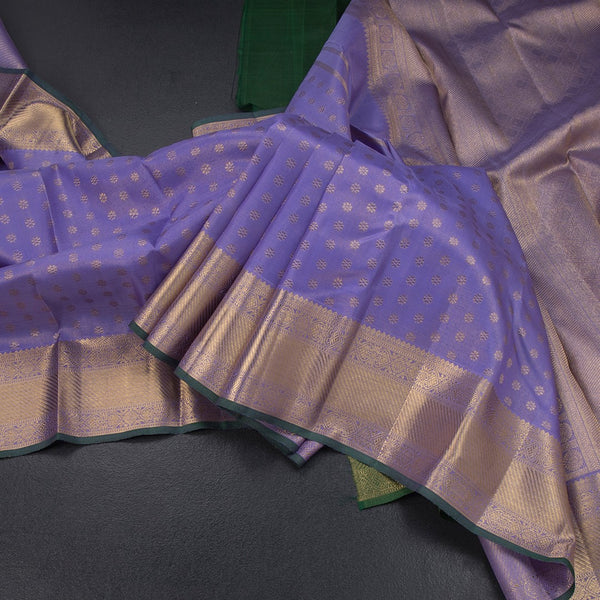 Lavender Silk Saree With Floral Zari Buttas And Gold Zari Border