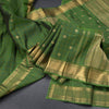 Parrot Green Thread Checked Silk Saree With Zari Buttas And Zari Border