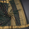 Bottle Green Checked Silk Saree With Peacock And Chakra Buttas And Zari Border