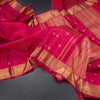 Pink Thread Checked Silk Saree With Peacock And Chakra Buttas And Gold Zari Border