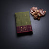 Olive Green Silk Saree With Zari Buttas And Zari Checked border