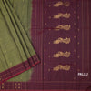 Olive Green Silk Saree With Zari Buttas And Zari Checked border
