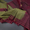 Olive Green Silk Saree With Zari Buttas And Zari Checked border