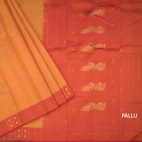 Mango Yellow Silk Saree With Zari Buttas And Zari Checked Border