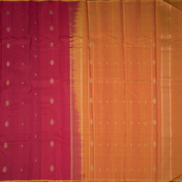 Red Borderless Silk Saree With Floral Zari Buttas