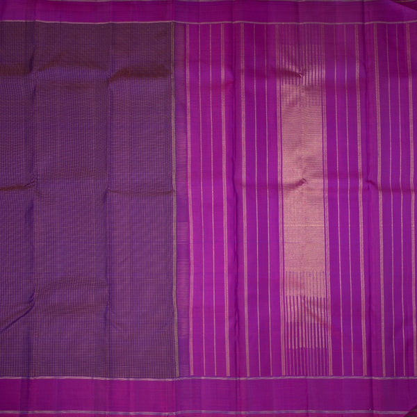 Purple Thread Checked Silk Saree And Pink Border