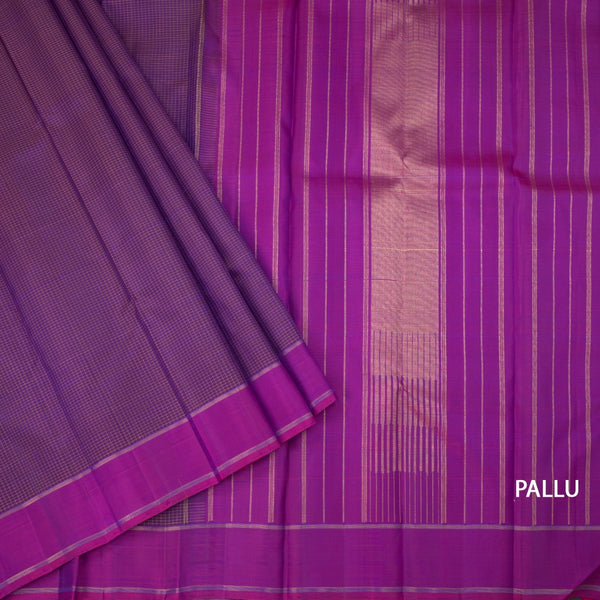 Purple Thread Checked Silk Saree And Pink Border