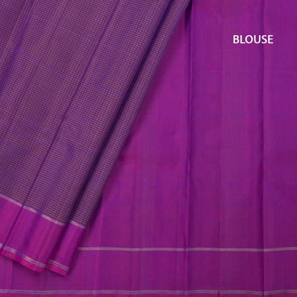 Purple Thread Checked Silk Saree And Pink Border