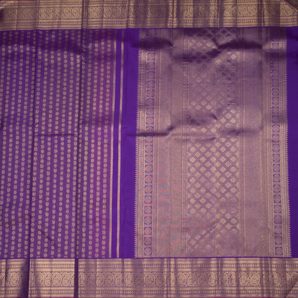 Dark Violet Silk Saree With Peacock And Chakra Buttas And Gold Zari Border