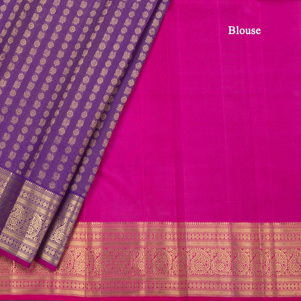 Dark Violet Silk Saree With Peacock And Chakra Buttas And Gold Zari Border