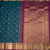 Peacock Blue Stripes Silk Saree With Peacock Design And Gold Zari Border