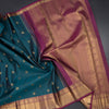 Peacock Blue Stripes Silk Saree With Peacock Design And Gold Zari Border