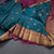 Peacock Blue Stripes Silk Saree With Peacock Design And Gold Zari Border