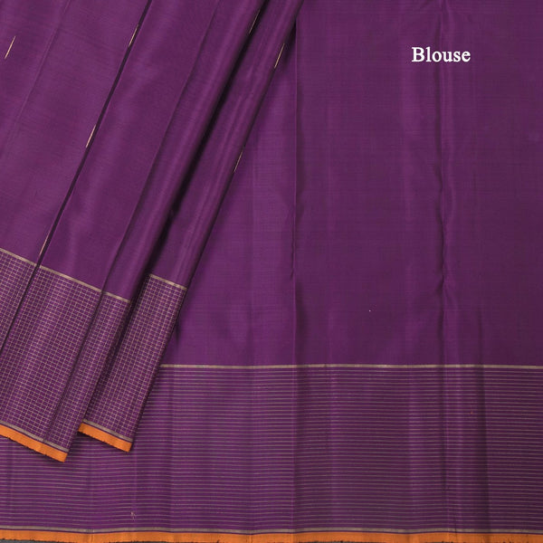 Purple Silk Saree With Malli Moggu Design And Checked Border