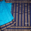 Blue Brocade Thread Work Silk Saree And Rettapet Border