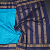 Blue Brocade Thread Work Silk Saree And Rettapet Border