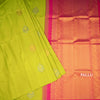 Lime Green Borderless Silk Saree With Peacock Design