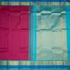 Dark Hot Pink Silk Saree With Stripes Design And Gold Zari With Thread Border
