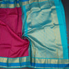 Dark Hot Pink Silk Saree With Stripes Design And Gold Zari With Thread Border