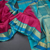 Dark Hot Pink Silk Saree With Stripes Design And Gold Zari With Thread Border