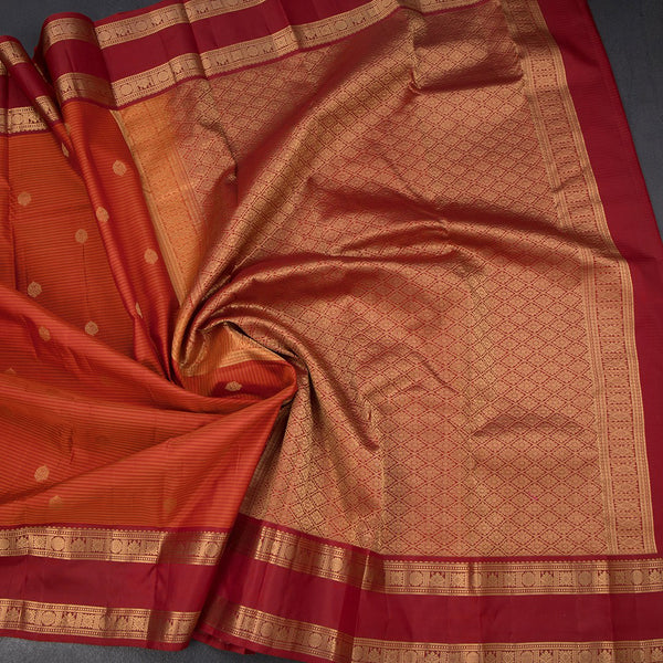 Orange Silk Saree With Stripes Design And Rettapet Border