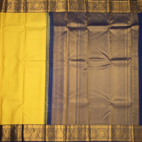 KSSMLSR42077-2-Yellow-Brocade-Silk-Saree-And-Navy-Blue-Zari-Border-full-veiw