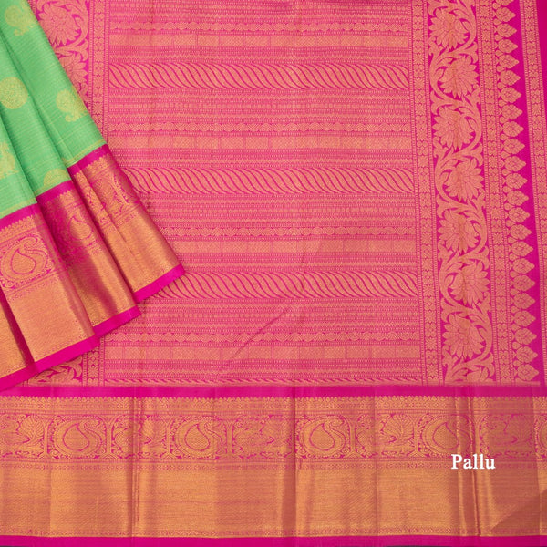 KSSMLSR42082-3-Parrot-Green-Checked-Silk-Saree-With-Peacock-And-Chakra-Buttas-And-Zari-Border-pallu