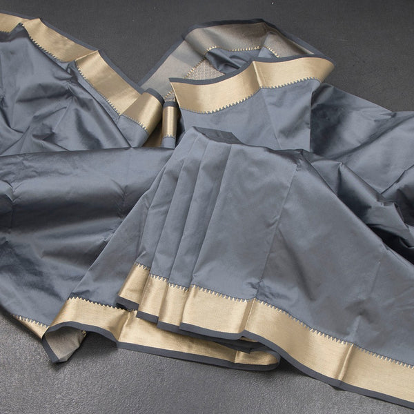 KSSMLSR42088-Semi-Silk-Grey-Plain-Saree-And-Zari-Border-main