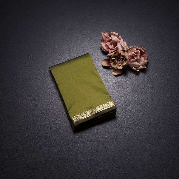 KSSMLSR42090-1-Semi-Silk-Olive-Green-Plain-Saree-And-Zari-Border-fold