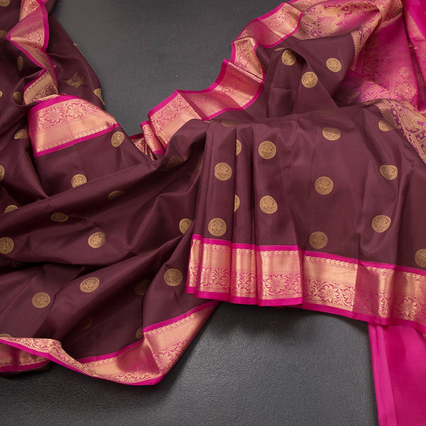 KSSMLSR42230-Maroon-Silk-Saree-With-Chakra-Buttas-And-Gold-Zari-Border-main