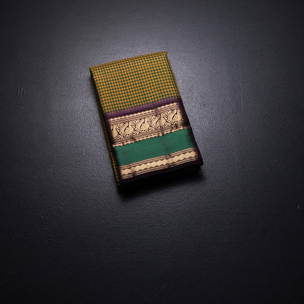 KSSMLSR42235-1-Multi-Colour-Checked-Silk-Saree-And-Zari-With-Thread-Temple-Border-fold