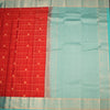 KSSMLSR42239-2-Red-Checked-Silk-Saree-With-Peacock-And-Chakra-Buttas-And-Gold-Zari-Border-full-veiw