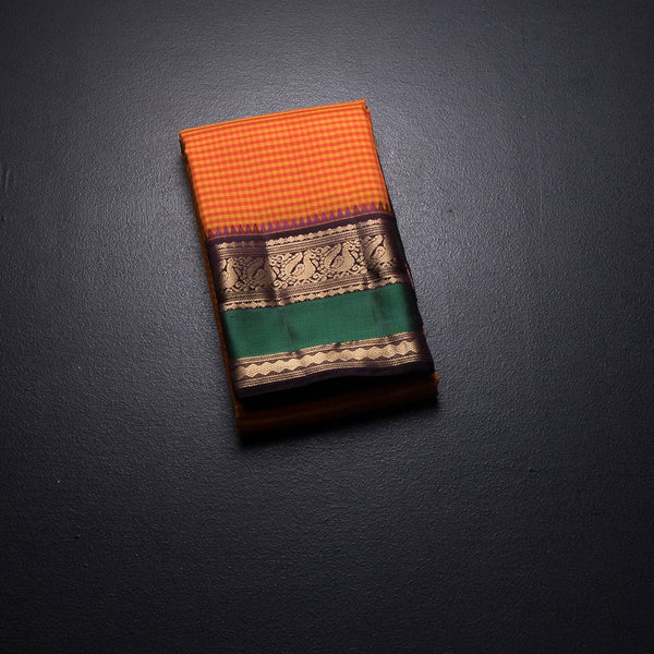 KSSMLSR42240-1-Multi-Colour-Checked-Silk-Saree-And-Zari-With-Thread-Temple-Border-05-fold