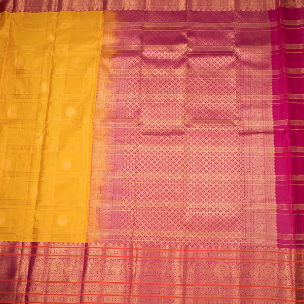 KSSMLSR42245-2-Mango-Yellow-Zari-Checked-Silk-Saree-And-Pink-Gold-Zari-Border-full-veiw