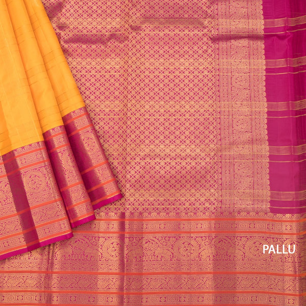 KSSMLSR42245-3-Mango-Yellow-Zari-Checked-Silk-Saree-And-Pink-Gold-Zari-Border-pallu