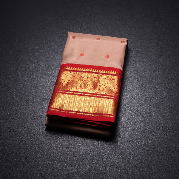 KSSMLSR42356-1-Light-Peach-Silk-Saree-With-Thread-Buttas-And-Temple-Zari-Border-fold