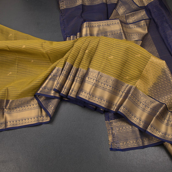 KSSMLSR42473-Mehandi-Green-Checked-Silk-Saree-With-Zari-Buttas-And-Zari-Border-main