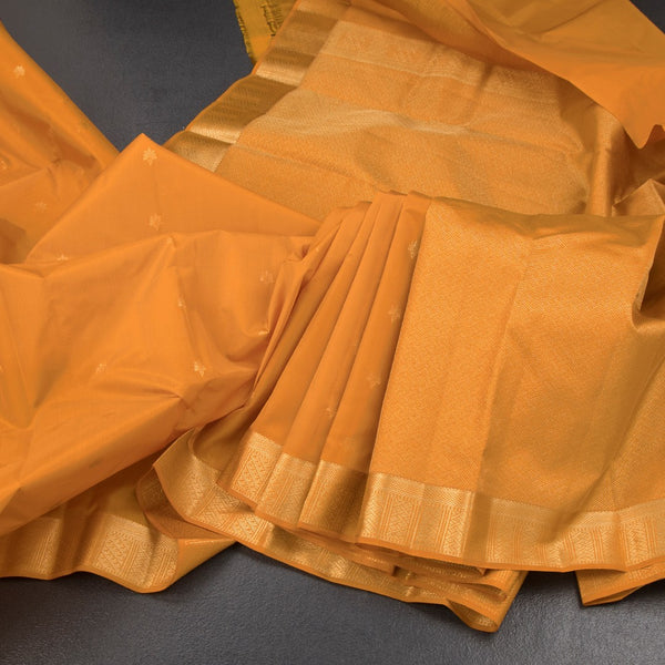 KSSMLSR42481-Mango-Yellow-Silk-Saree-With-Floral-Buttas-And-Gold-Zari-Border-main