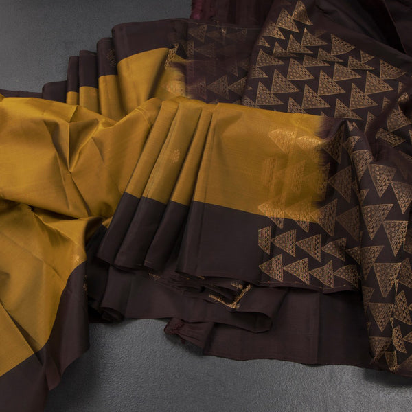 KSSMLSR42487-Golden-Brown-Silk-Saree-With-Zari-Buttas-And-Brown-Border-main