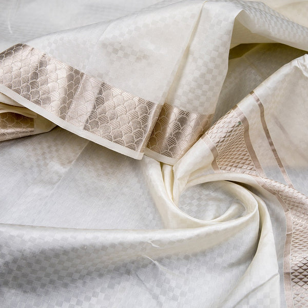 8 Mozham Designer Embossed Cream Silk Dhoti 140K 07