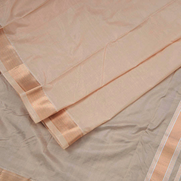 Light Copper Pure Silk Dhoti With Angavastram And Matching Shirt 8 X 4