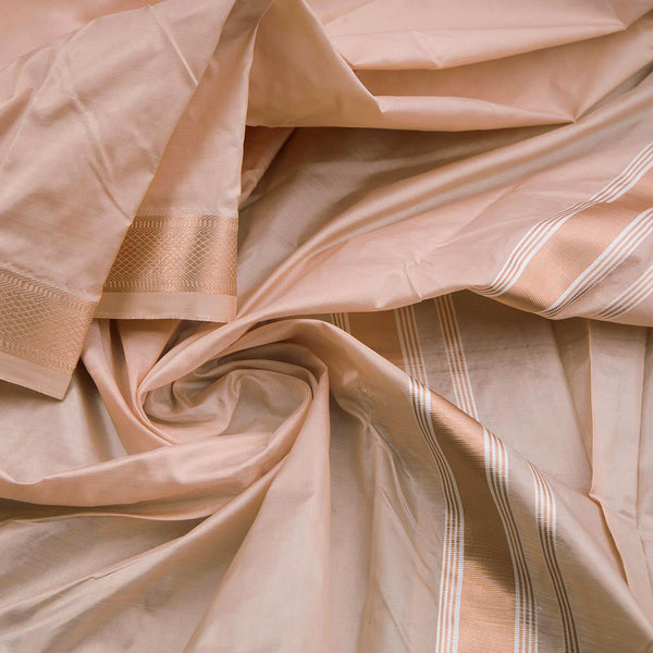 Light Copper Pure Silk Dhoti With Angavastram And Matching Shirt 8 X 4