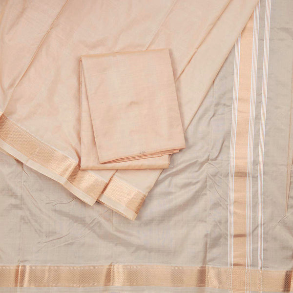 Light Copper Pure Silk Dhoti With Angavastram And Matching Shirt 8 X 4