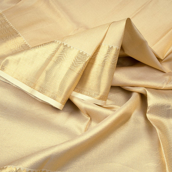 8 X 4 Designer Zig Zag Embossed Sandal Silk Dhoti With Angavastram and Matching Shirt Material - Kumaran Silks