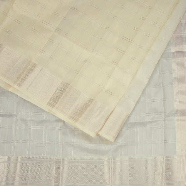 8 X 4 Zari Checked Off White Silk Dhoti With Angavastram and Matching Shirt Material 02