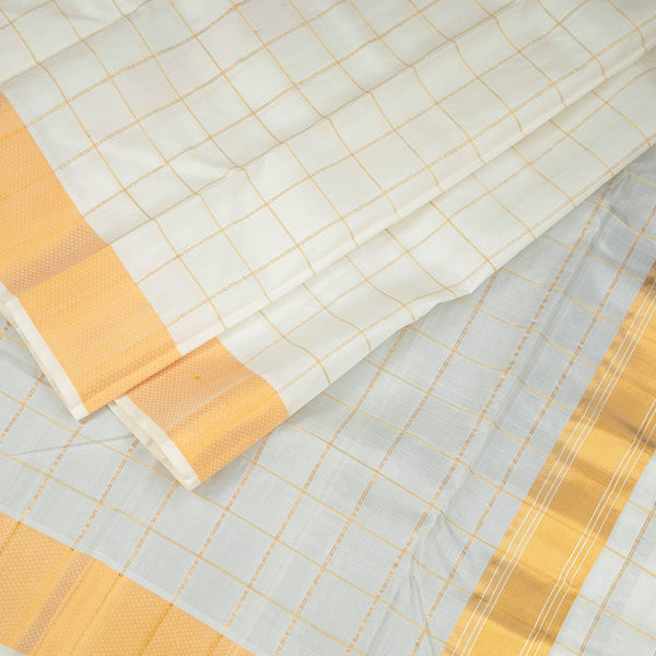 8 X 4 Zari Checked Off White Silk Dhoti With Angavastram and Matching Shirt Material